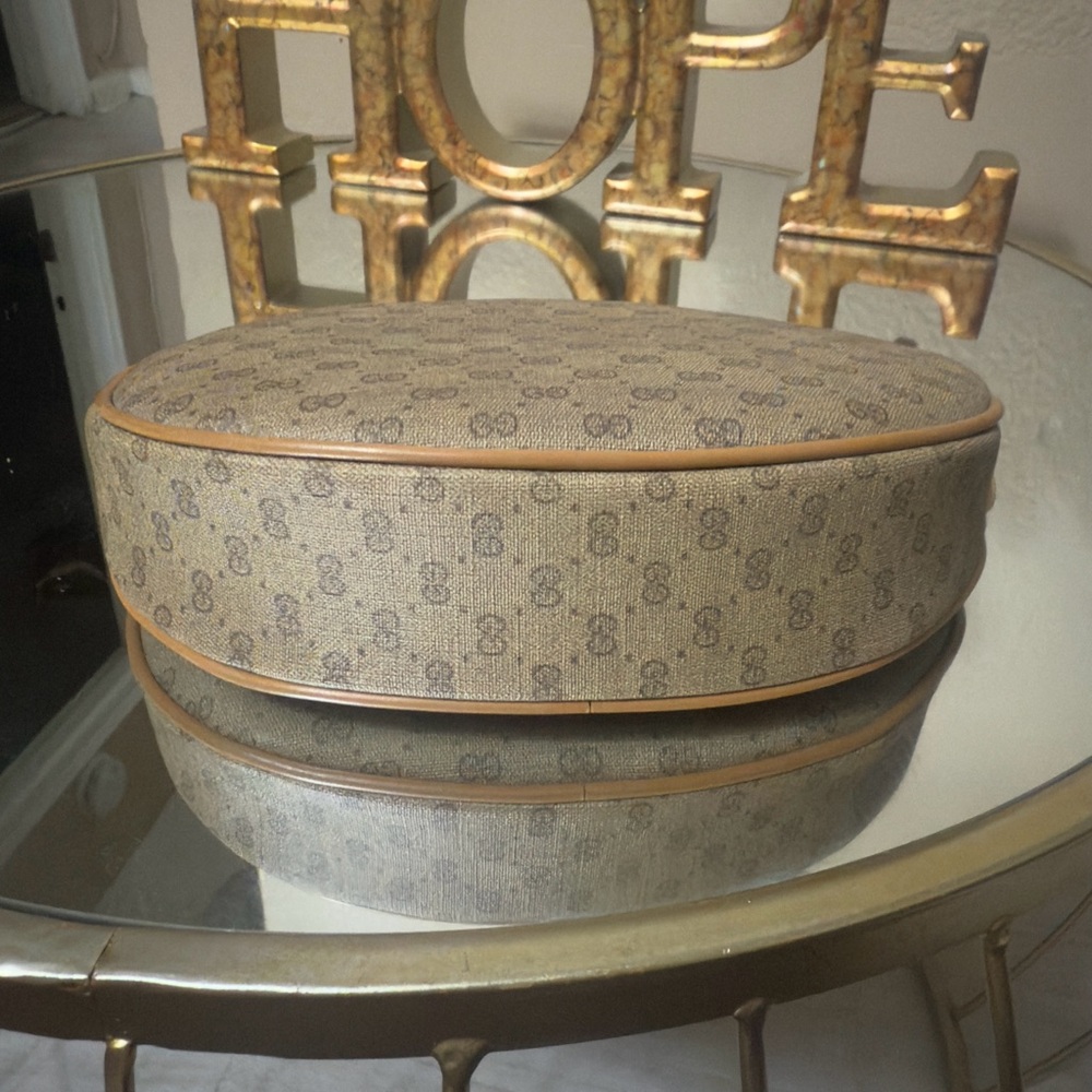 Tan and Brown Cosmetic Bag with Monogram Pattern - Picture 3 of 11